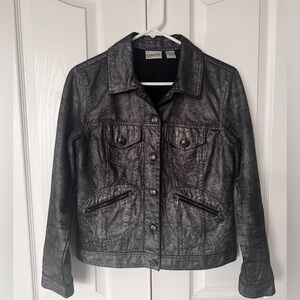 Chico's Black Denim/Metallic Sheen Jacket, Size 0 (S)